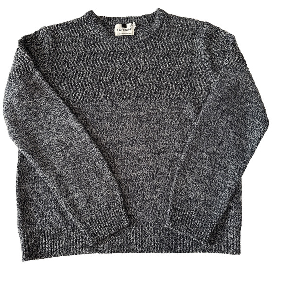 Topman Men's XL Marled Blue Knit Crew Neck Sweater Preppy Modern Minimalist - Picture 1 of 9